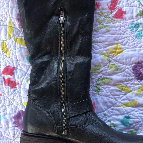 Frye Black Valerie Shearling and Leather Knee High Riding Boots - Picture 10 of 16